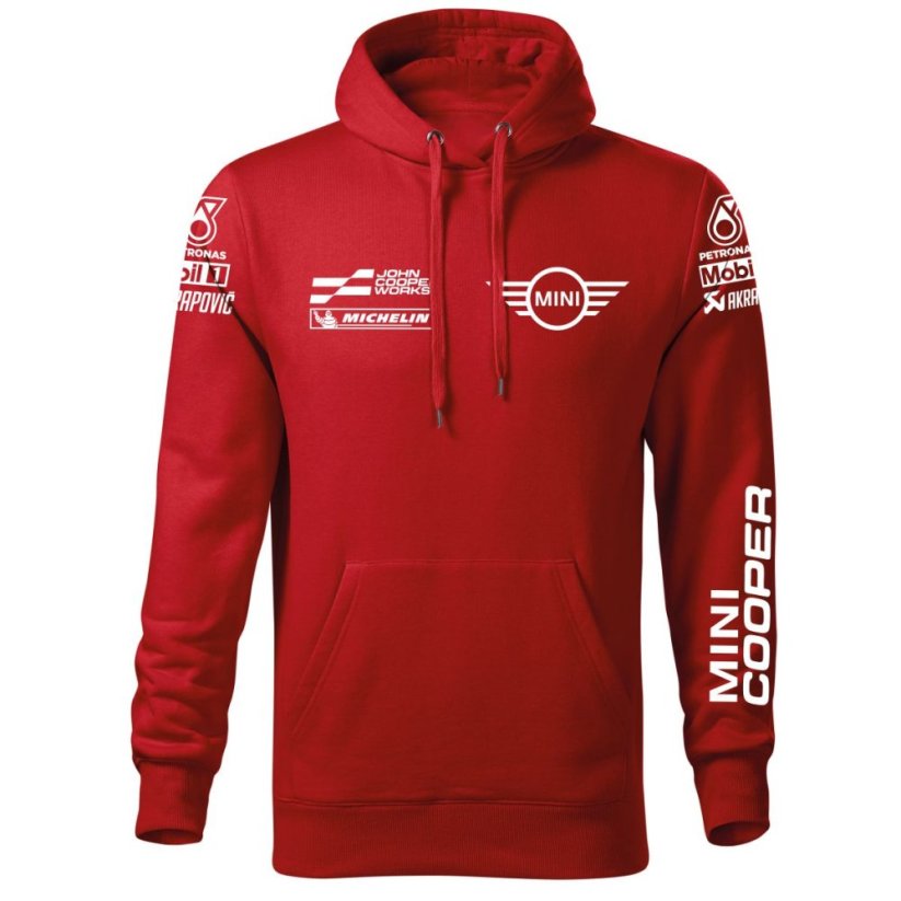 Autóipari Férfi Kapucnis Mini Cooper - Piros - Méret: 3XL