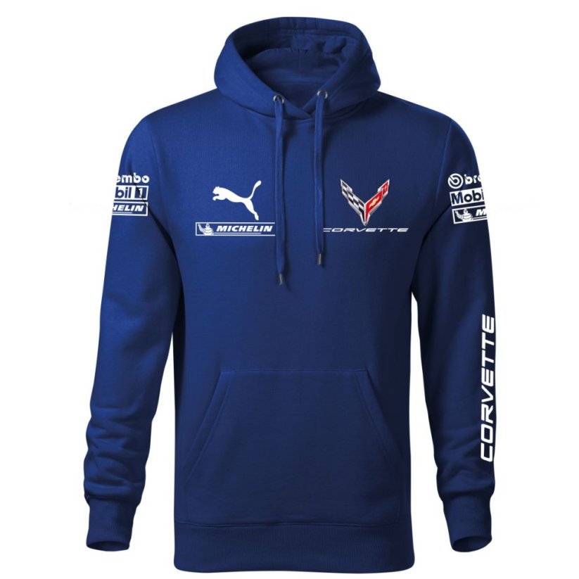 Autóipari Férfi Kapucnis Corvette - Kék - Méret: 3XL
