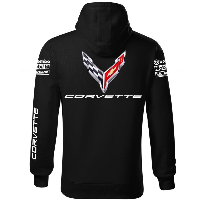 Autóipari Férfi Kapucnis Corvette - Fekete - Méret: 4XL