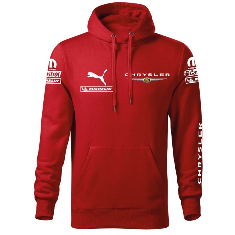Autóipari Férfi Kapucnis Chrysler - Piros - Méret: 4XL