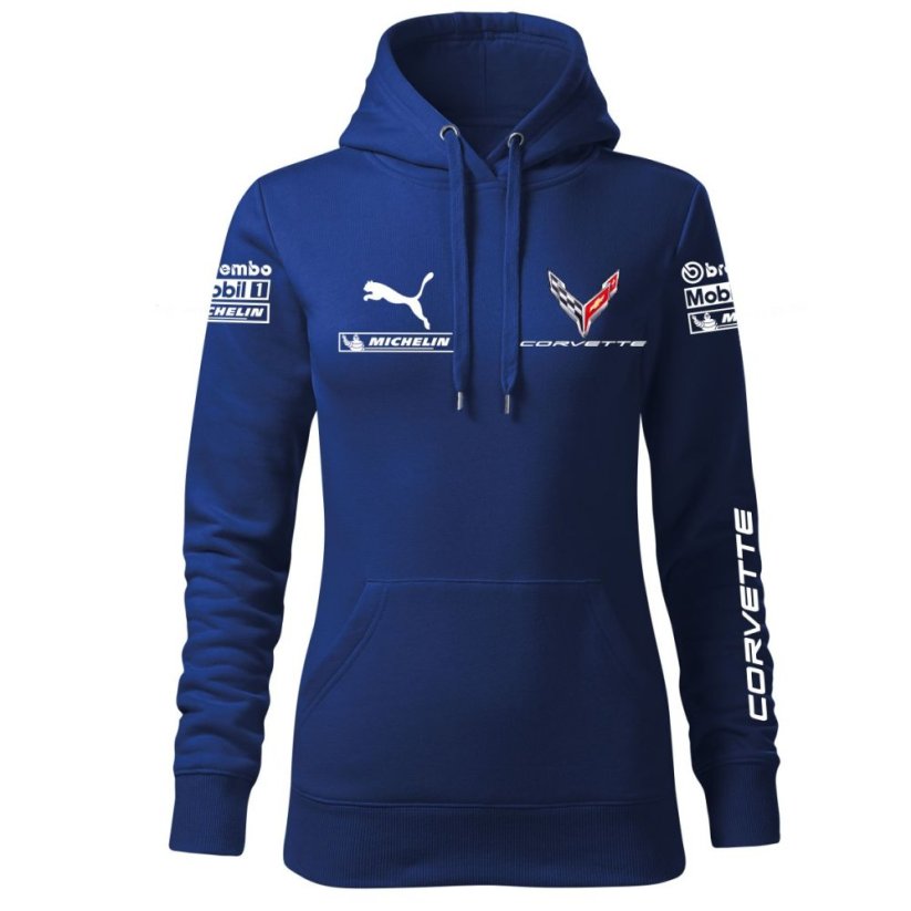 Automobilová Dámská Mikina Corvette - Modrá - Velikost: 2XL