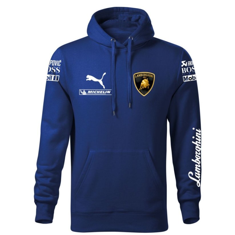 Autóipari Férfi Kapucnis Lamborghini - Kék - Méret: S