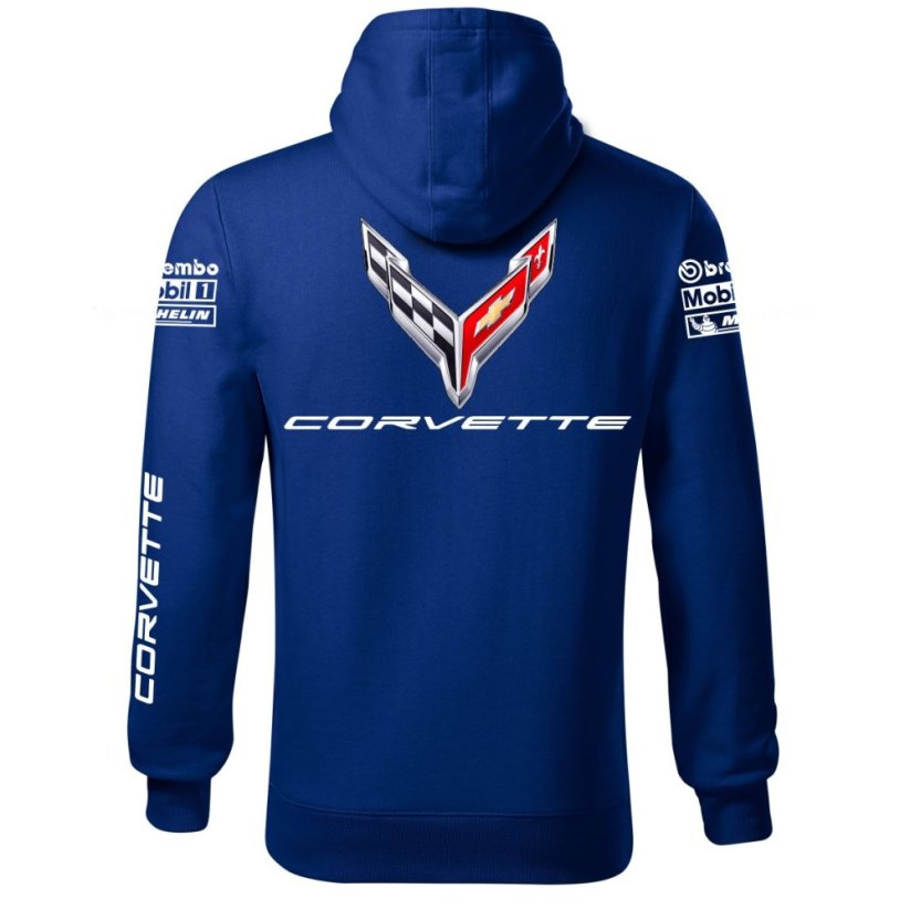 Autóipari Férfi Kapucnis Corvette - Kék - Méret: 3XL